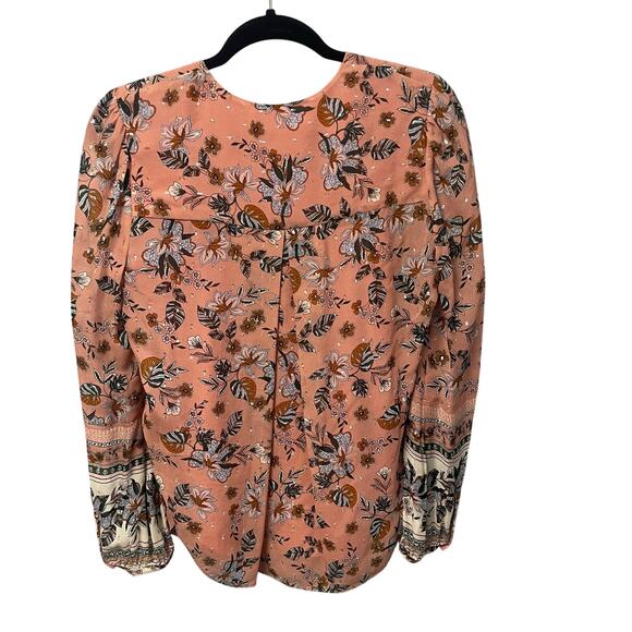Veronica Beard Lowell Floral Print Silk Blouse Pink Pintuck Metallic Womens 6 - Picture 6 of 7